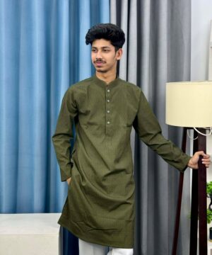 Premium Wave-Texture Olive Green Panjabi (PWP-3)