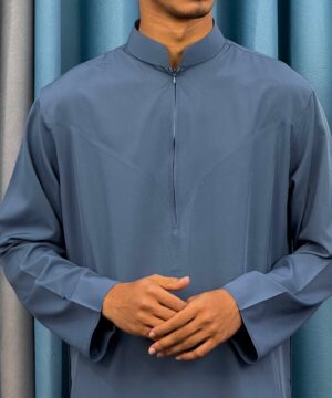 Alternative view of Classic Indonesian Thobe – Steel Blue (NIT-5)