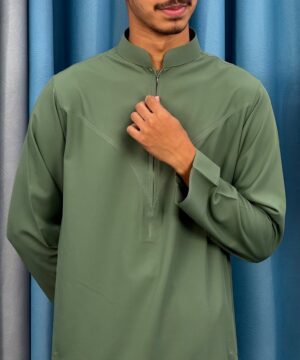 Alternative view of Classic Indonesian Thobe – Olive Green (NIT-3)