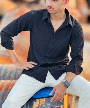 Alternative view of Textured Casual Shirt (Black) (TCS-2)